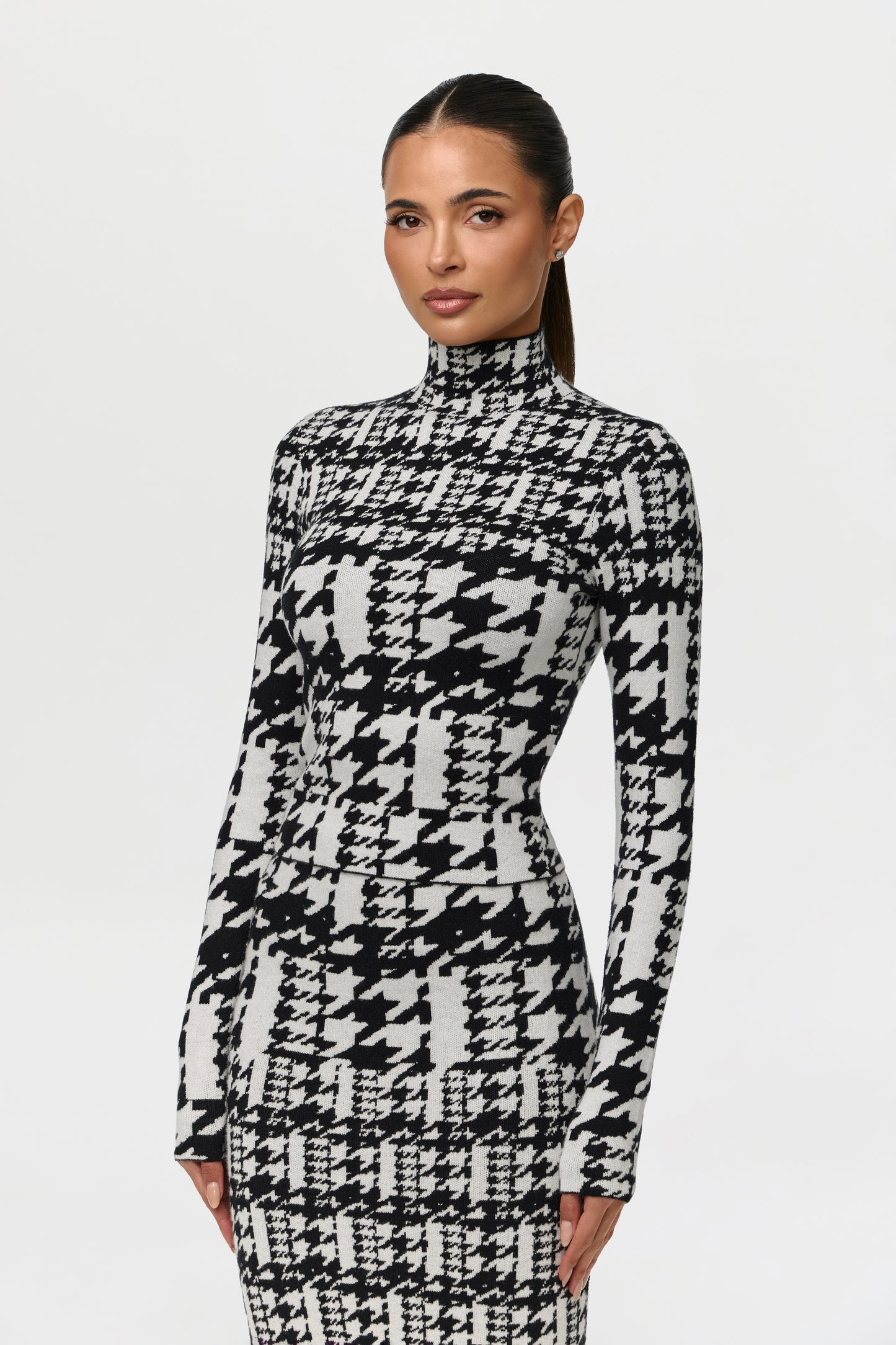 Jacquard Knit Print Turtleneck Top