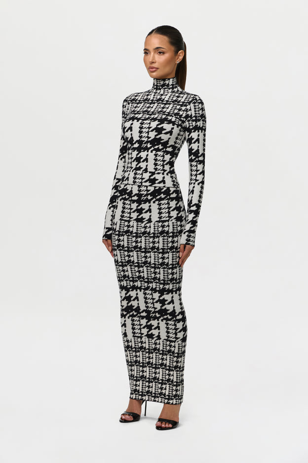 Jacquard Knit Houndstooth Maxi Skirt
