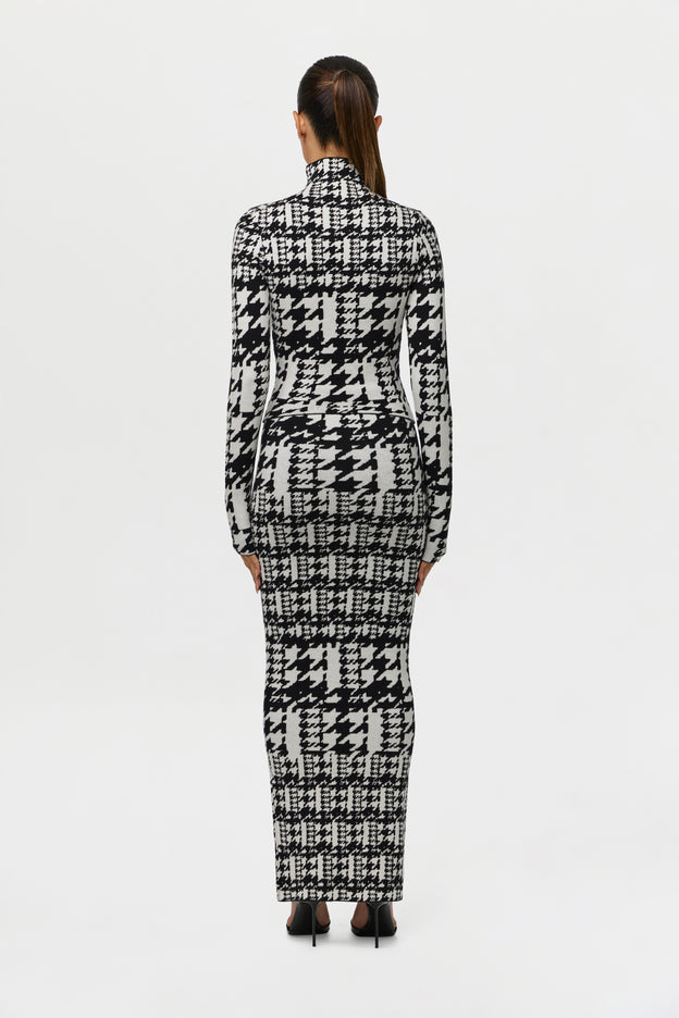 Jacquard Knit Houndstooth Maxi Skirt