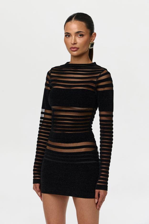 Knit Stripe Sheer Mini Skirt