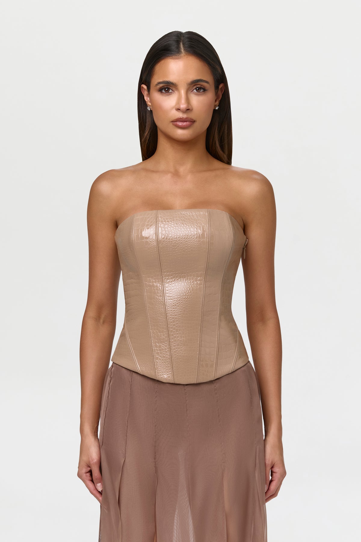 Faux Patent Croc Corset