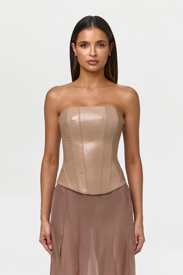 Vegan Leather Croc Corset Top