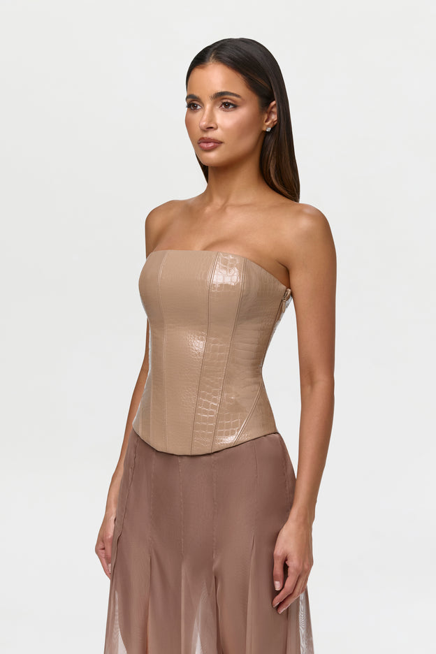 Vegan Leather Croc Corset Top