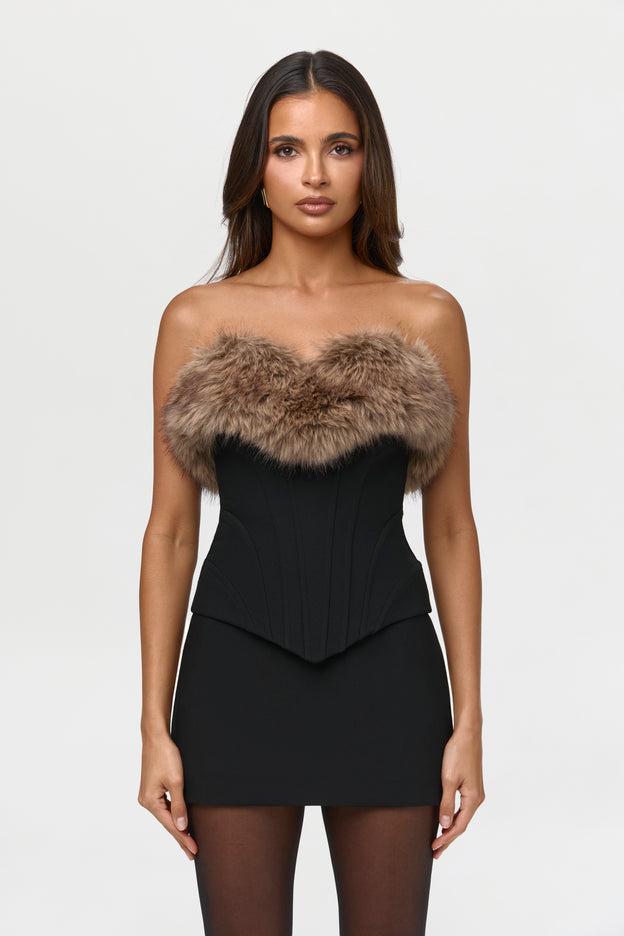 Suiting Faux Fur Corset Top