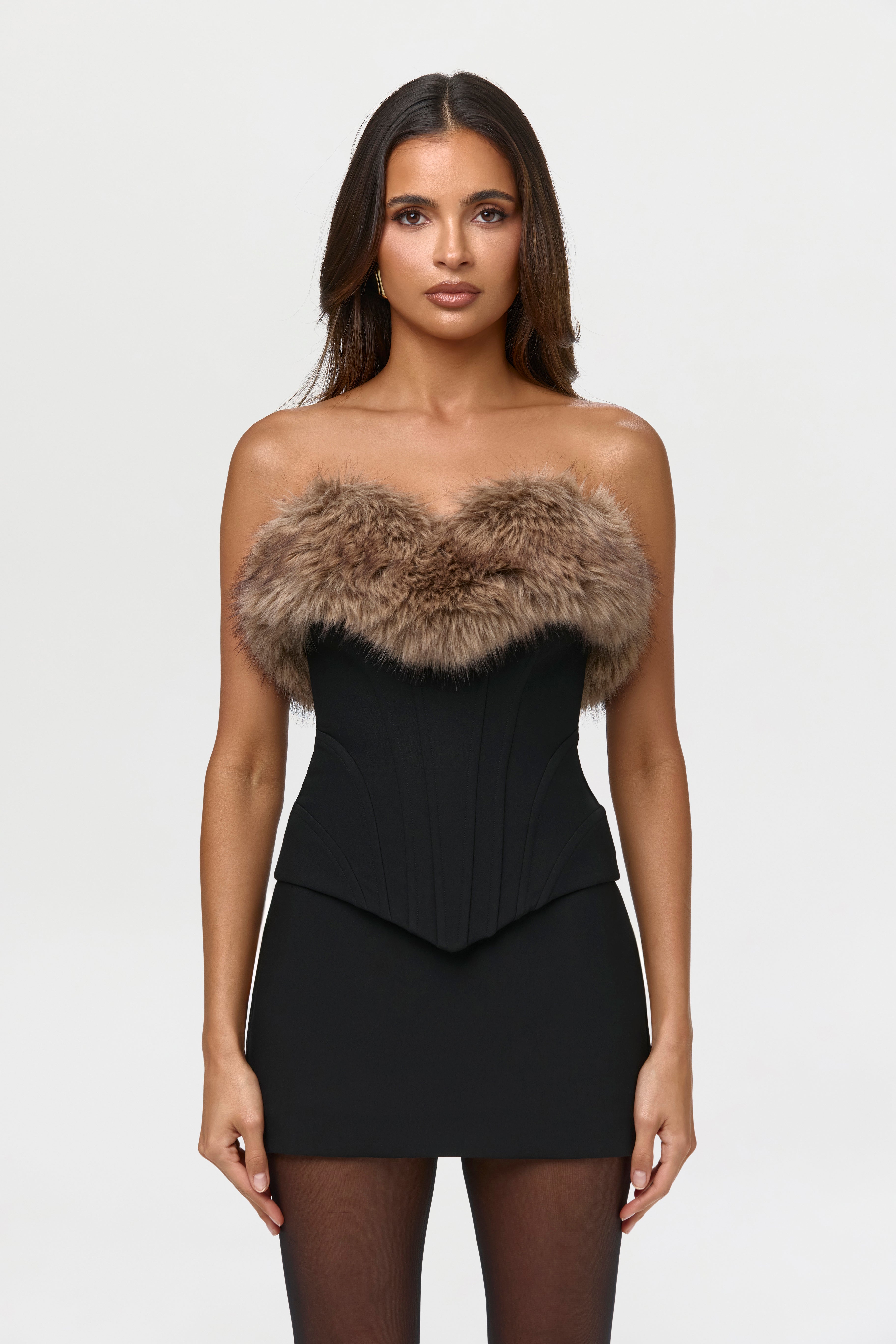 Suiting Faux Fur Corset Top