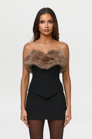 Suiting Faux Fur Corset Top