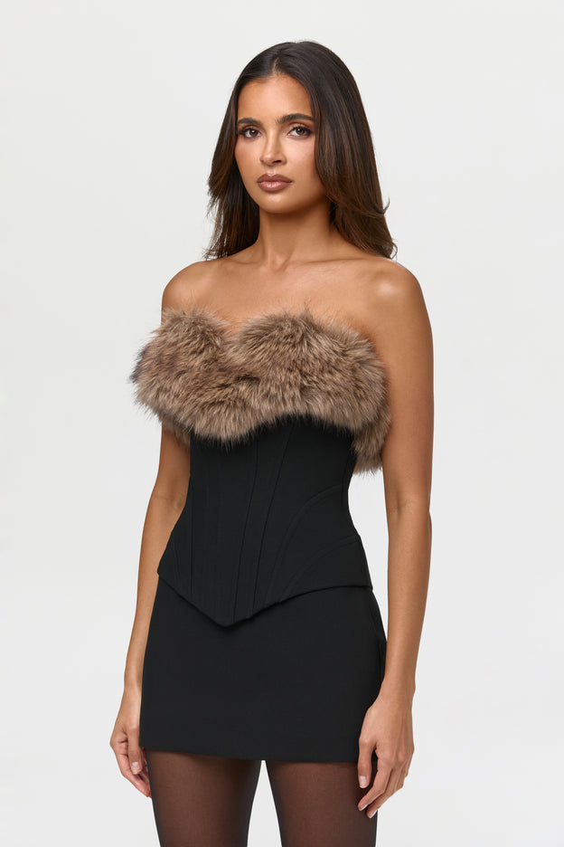 Suiting Faux Fur Corset Top