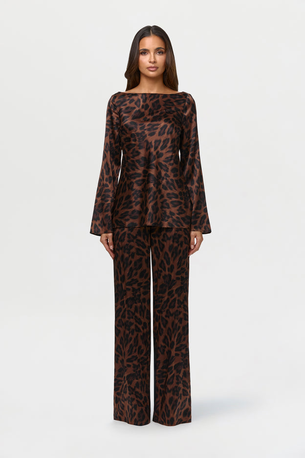 Silk Boatneck Print Tie Top
