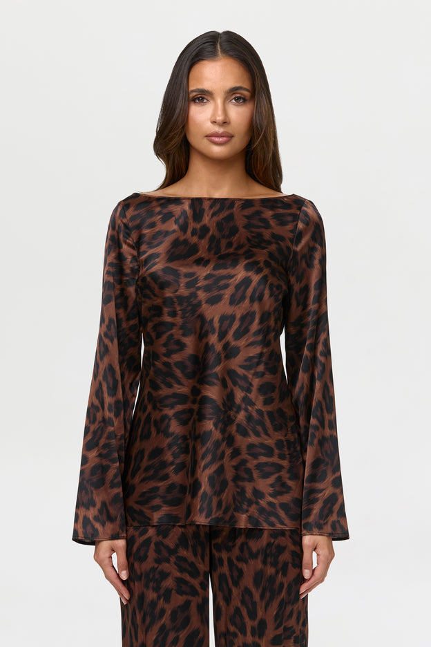 Silk Boatneck Print Tie Top