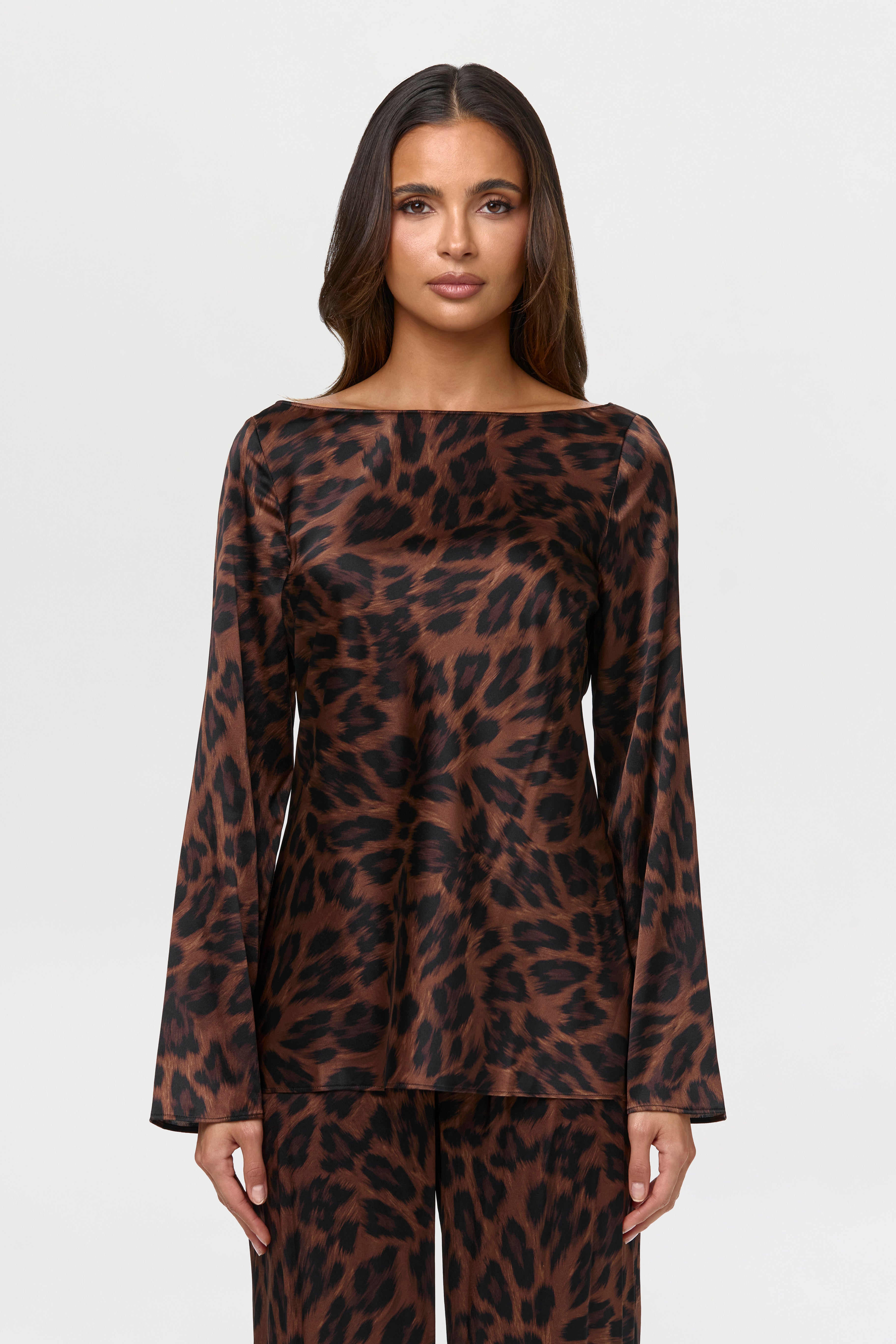 Silk Boatneck Print Tie Top