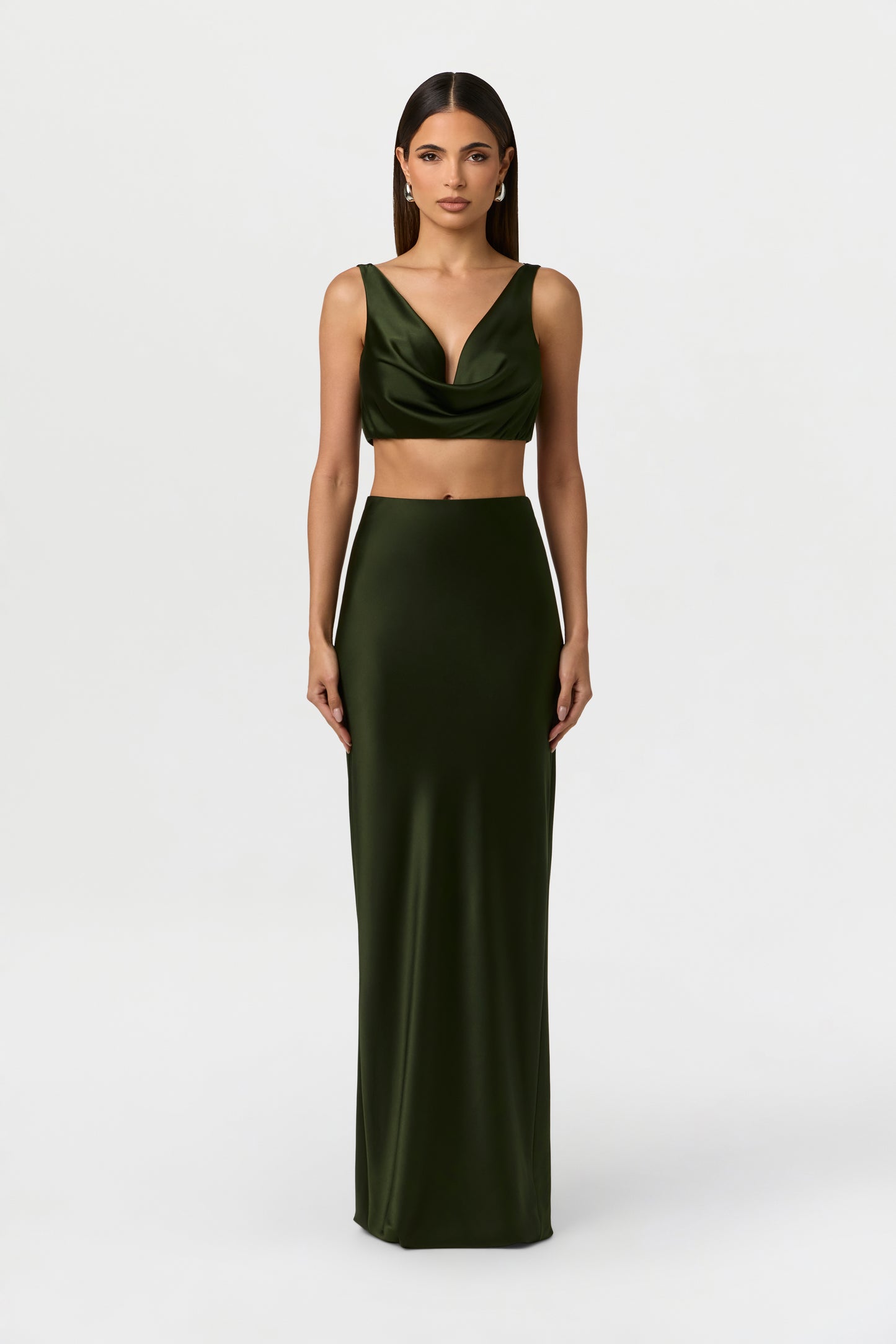 Noir Green Silk Cowl Crop Top