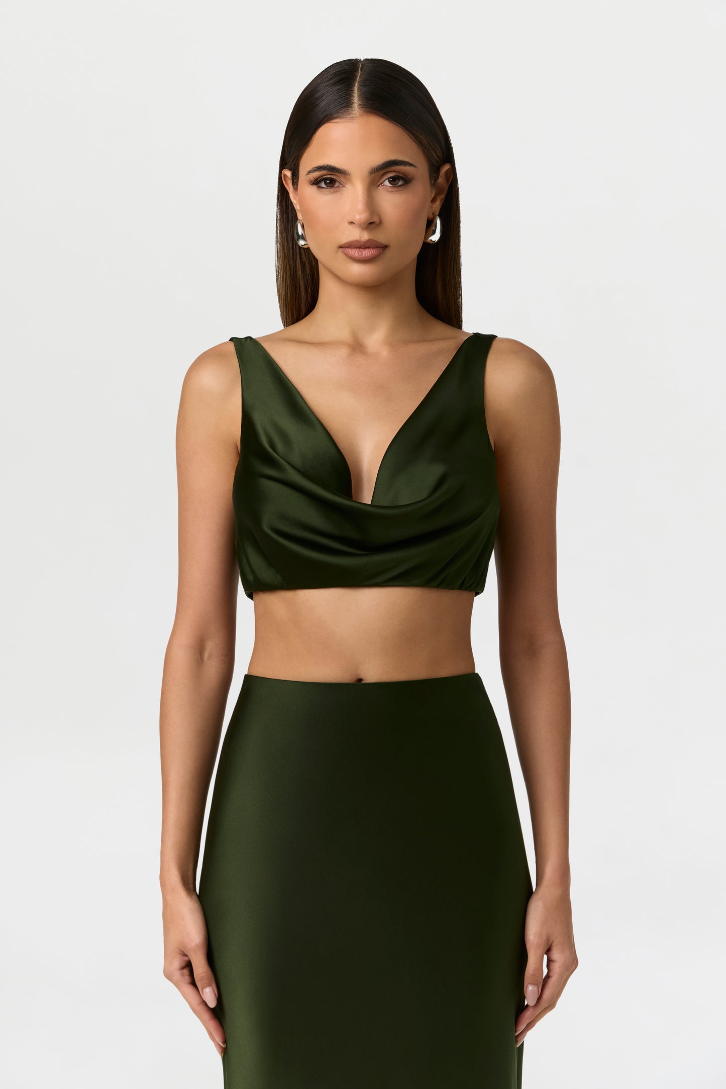 Noir Green Silk Cowl Crop Top