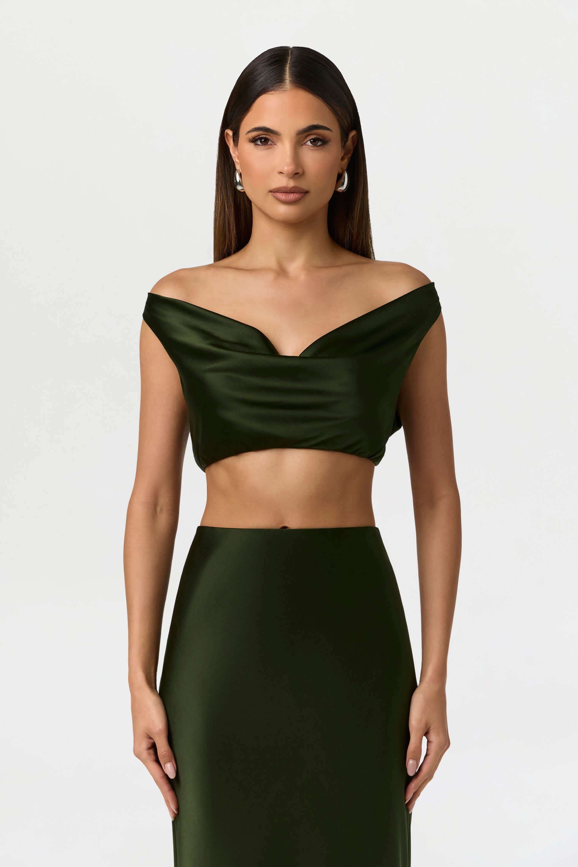 Noir Green Silk Cowl Crop Top