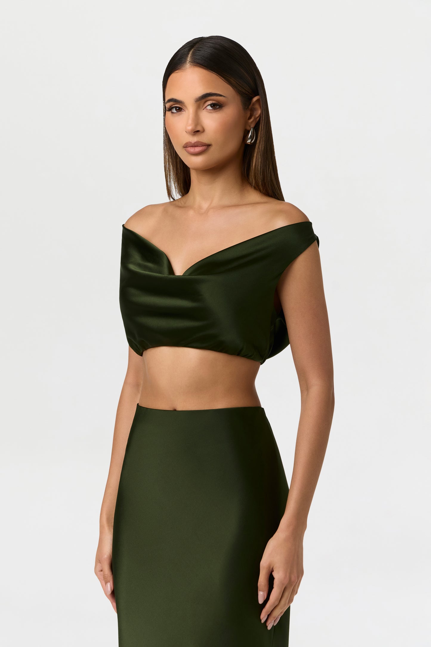 Noir Green Silk Cowl Crop Top