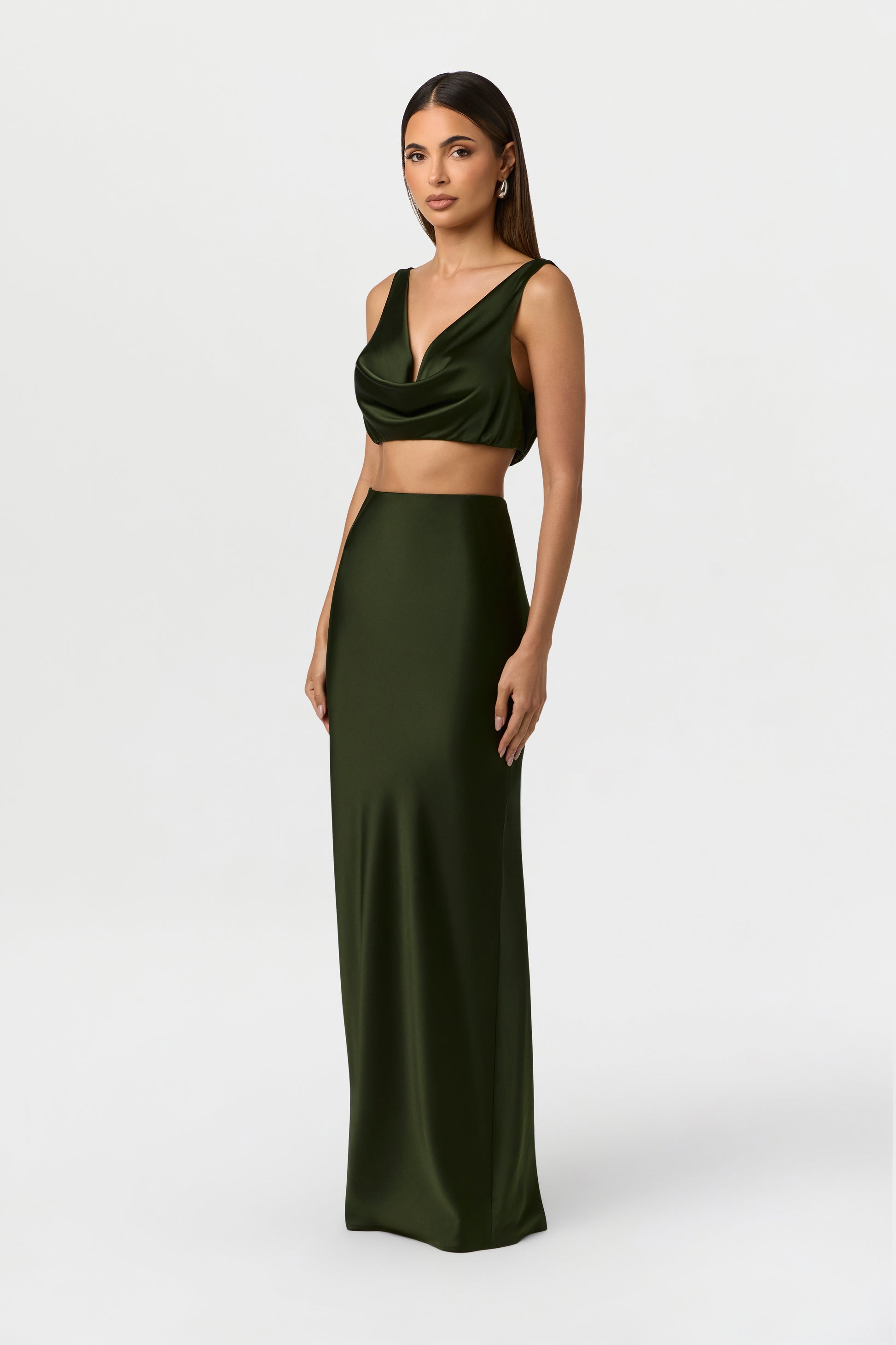 Noir Green Silk Cowl Crop Top