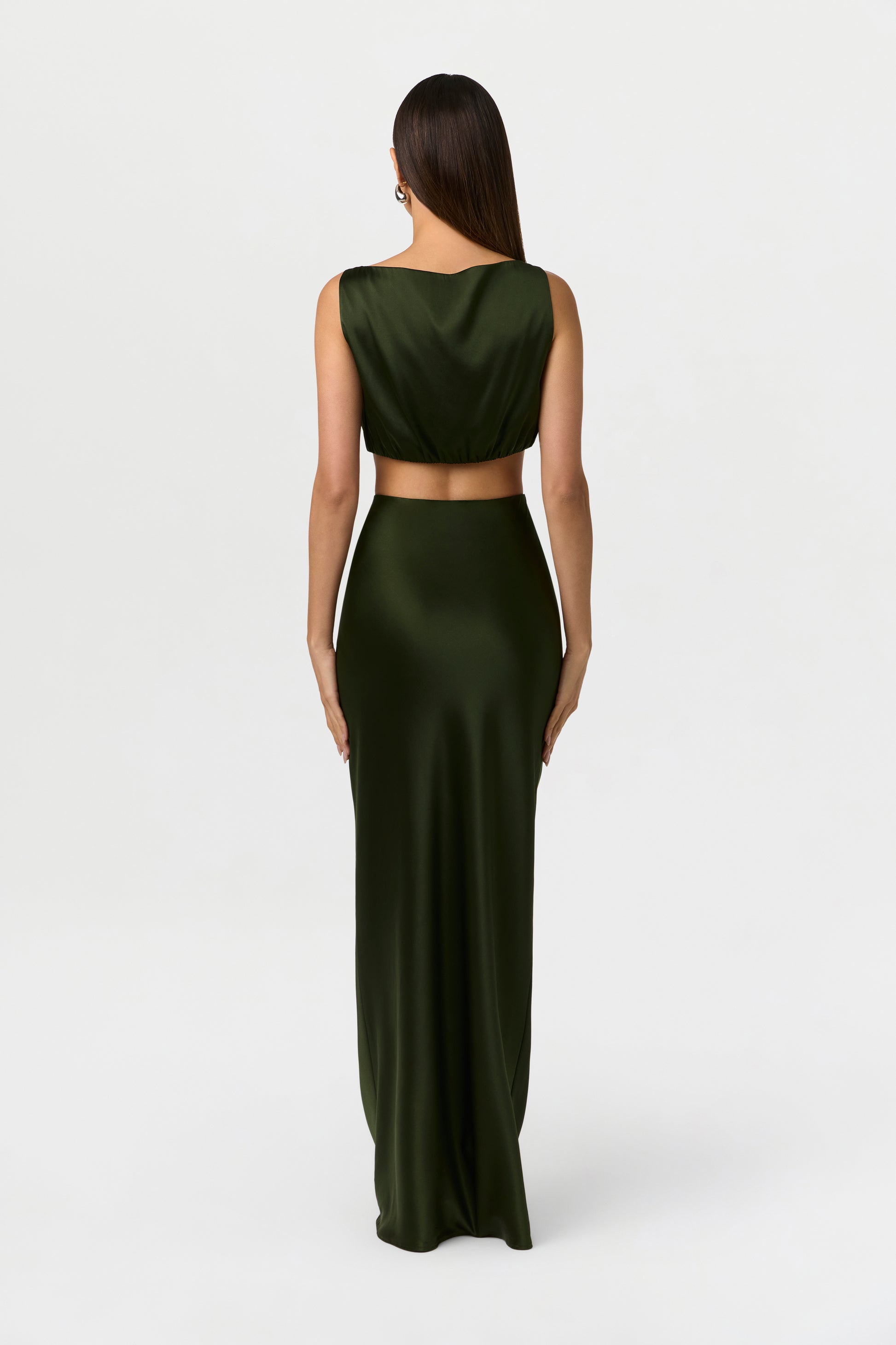 Noir Green Silk High Waist Maxi Skirt
