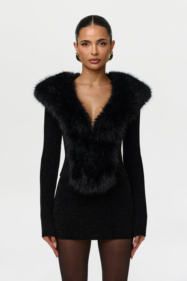 Knit Faux Fur Cardigan Top