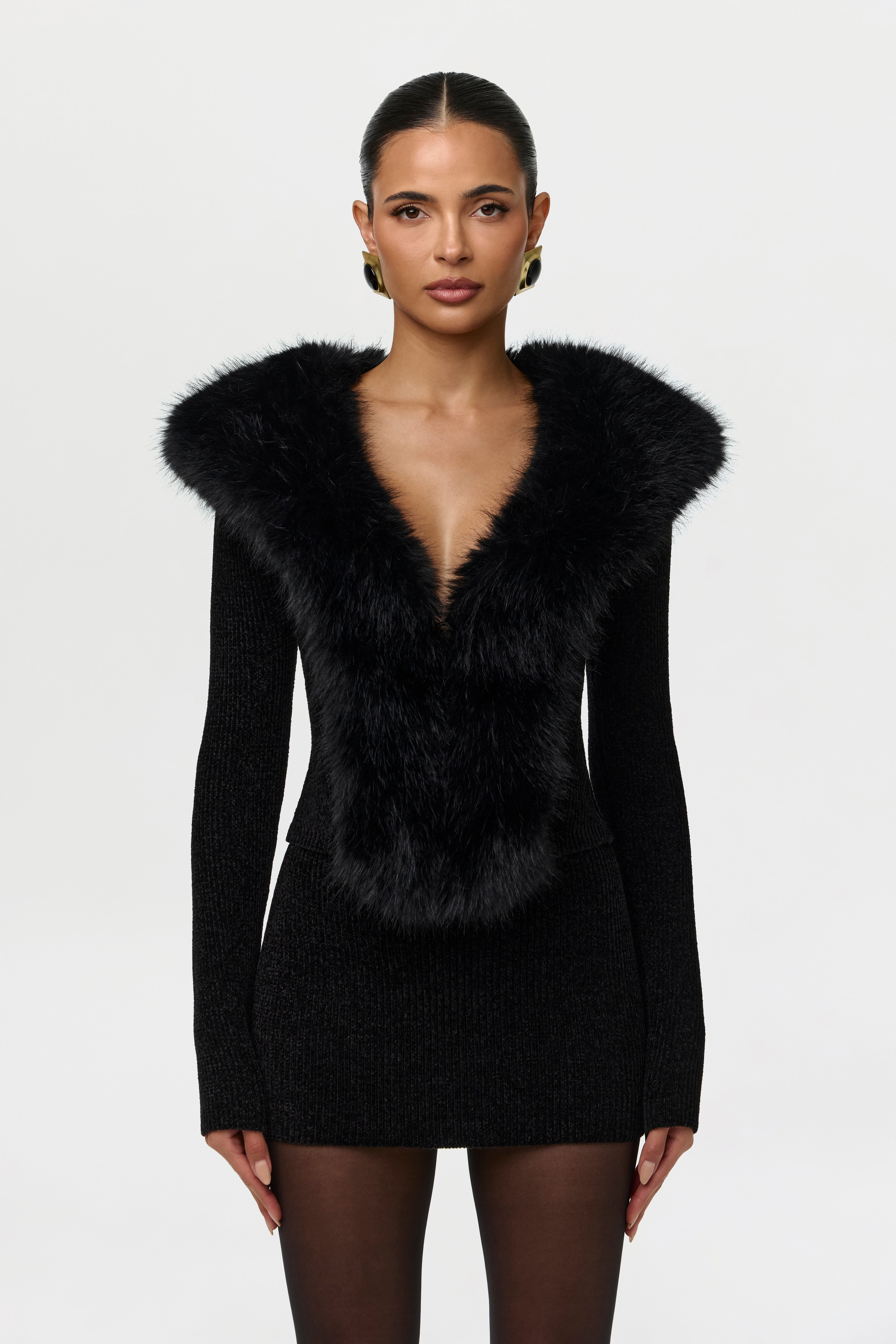 Knit Faux Fur Cardigan Top