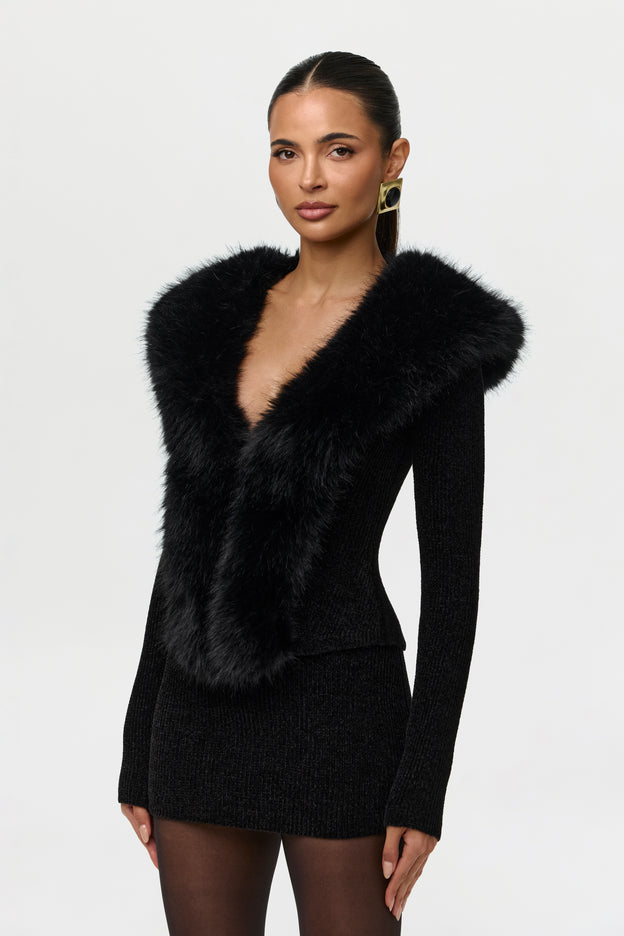 Knit Faux Fur Cardigan Top