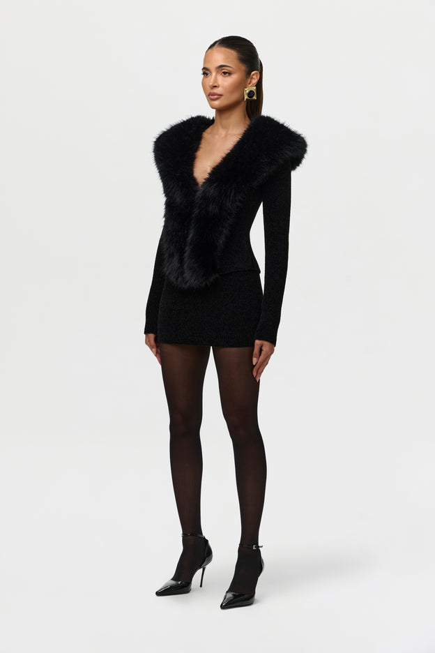 Knit Faux Fur Cardigan Top