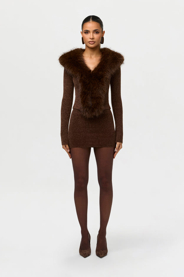 Knit Faux Fur Cardigan Top