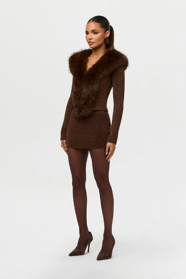 Knit Faux Fur Cardigan Top