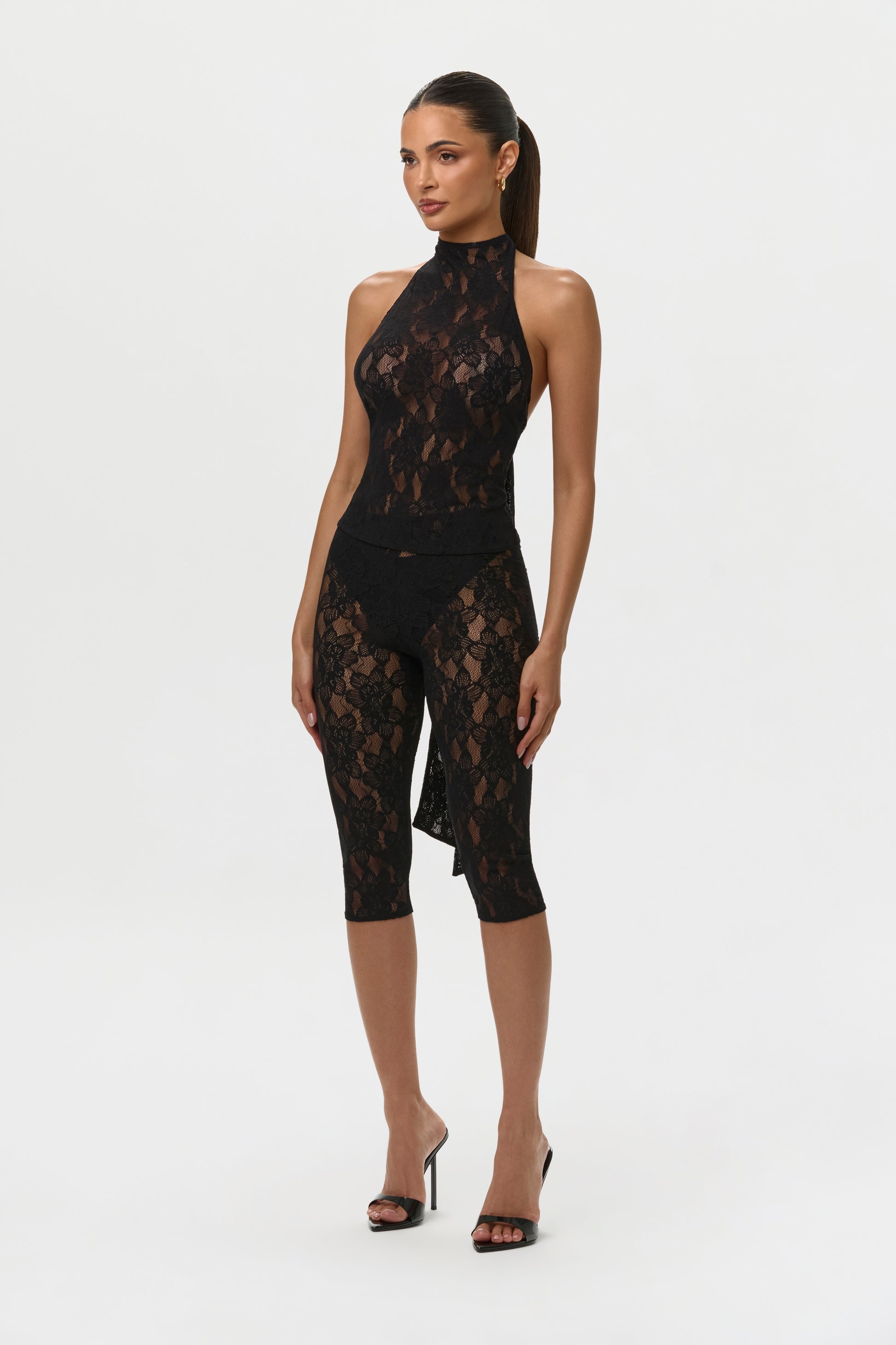 Black Stretch Lace Halter Top