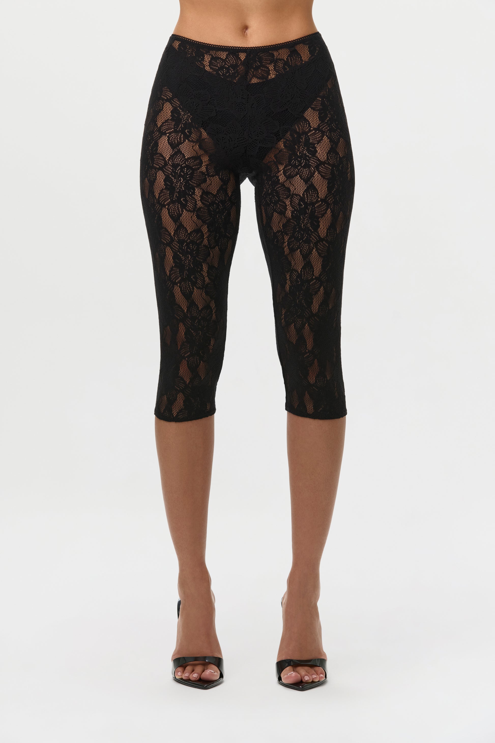 Black Stretch Lace Capri Leggings