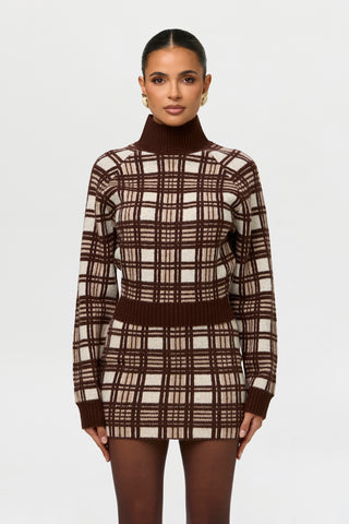 Knit Turtleneck Plaid Sweater