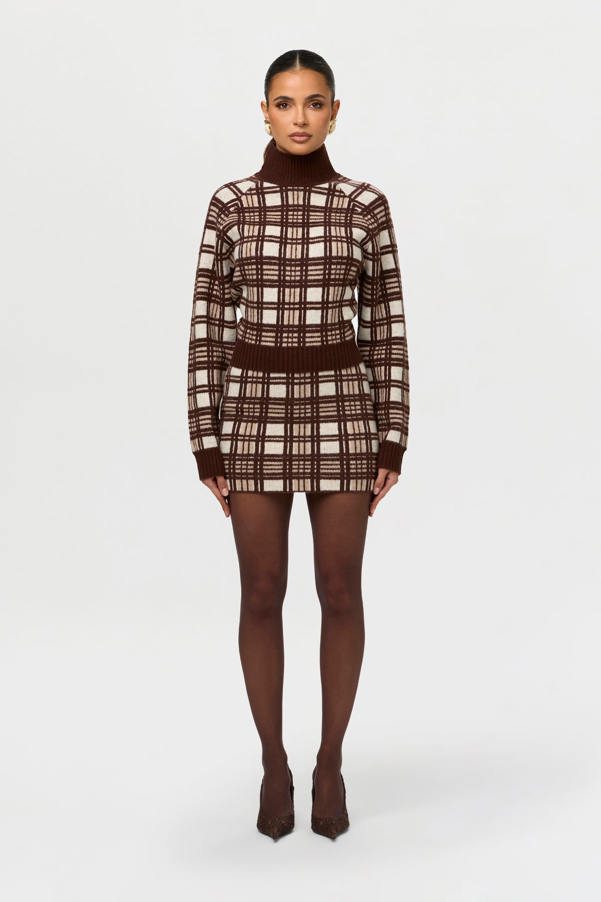 Knit Turtleneck Plaid Sweater