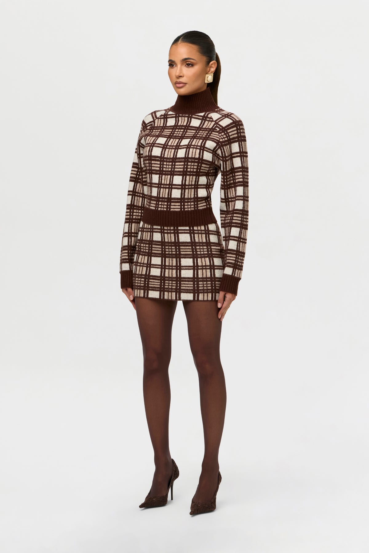 Knit Plaid Mini Skirt