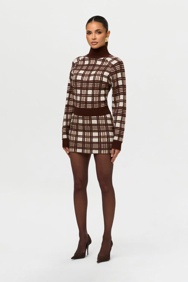 Knit Turtleneck Plaid Sweater