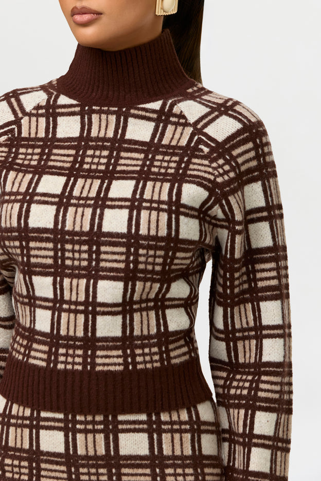 Knit Turtleneck Plaid Sweater