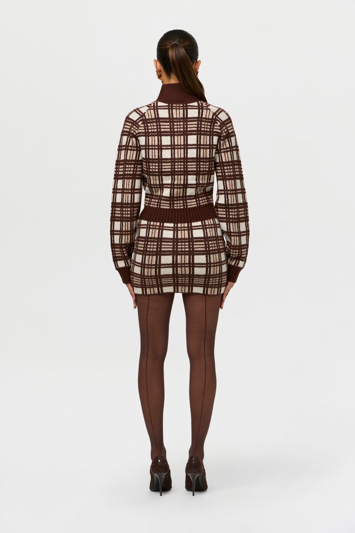 Knit Turtleneck Plaid Sweater