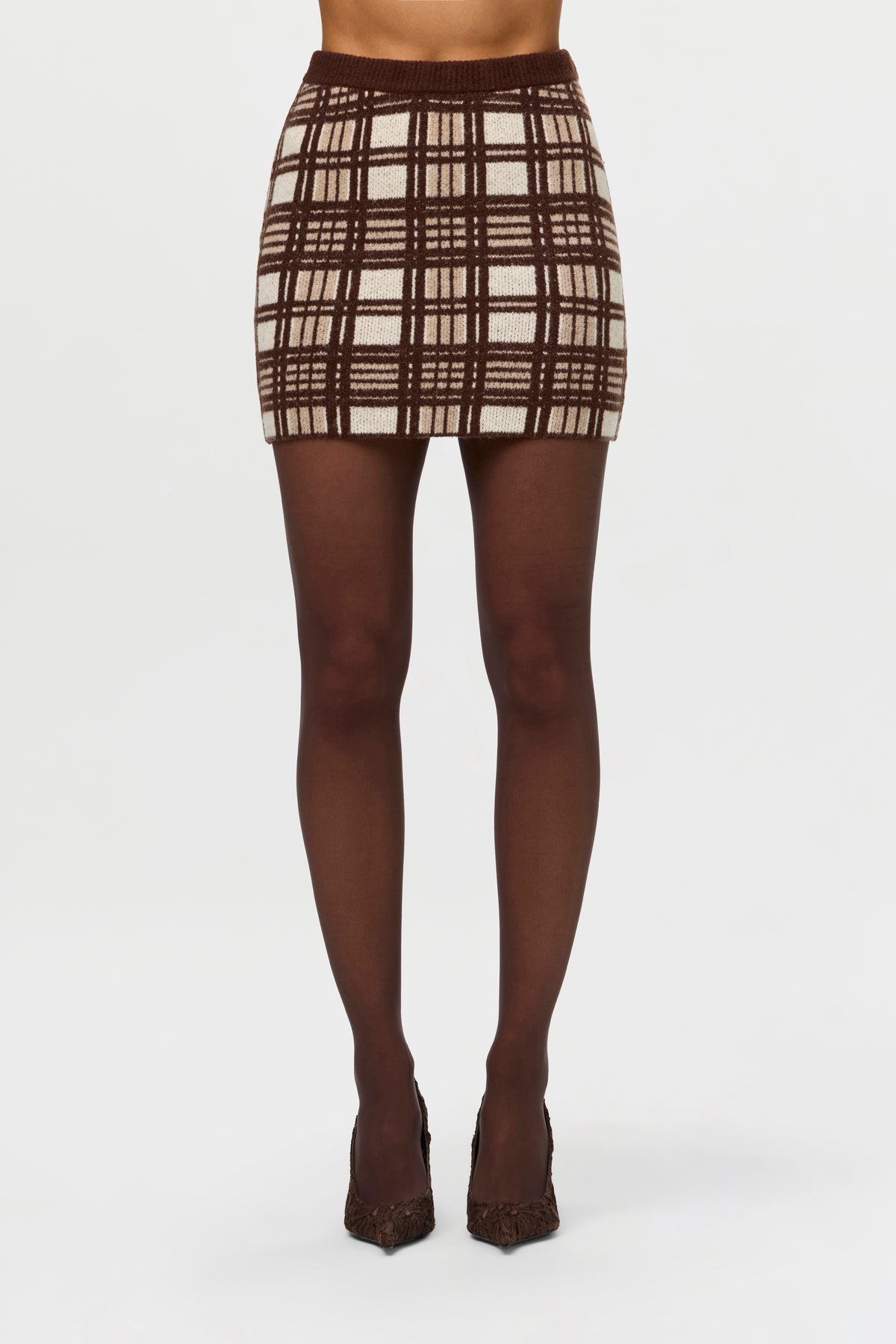 Knit Plaid Mini Skirt