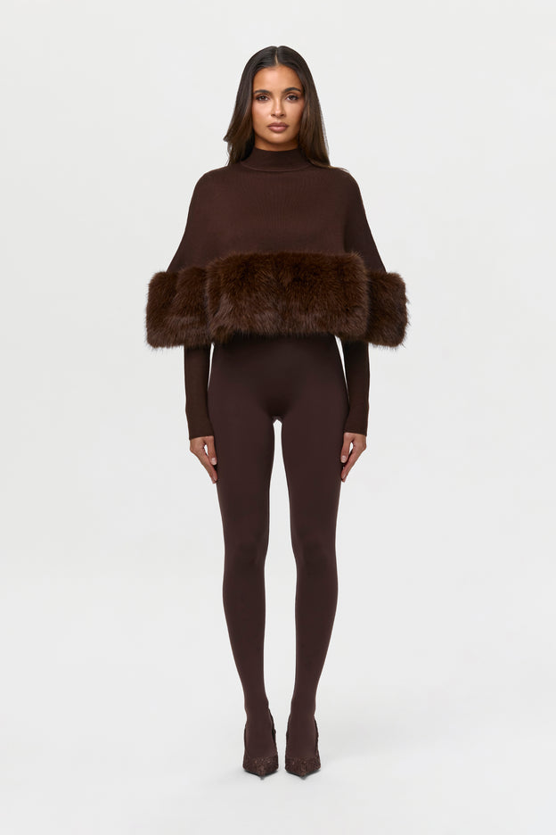 Knit Faux Fur Cape Crop Top