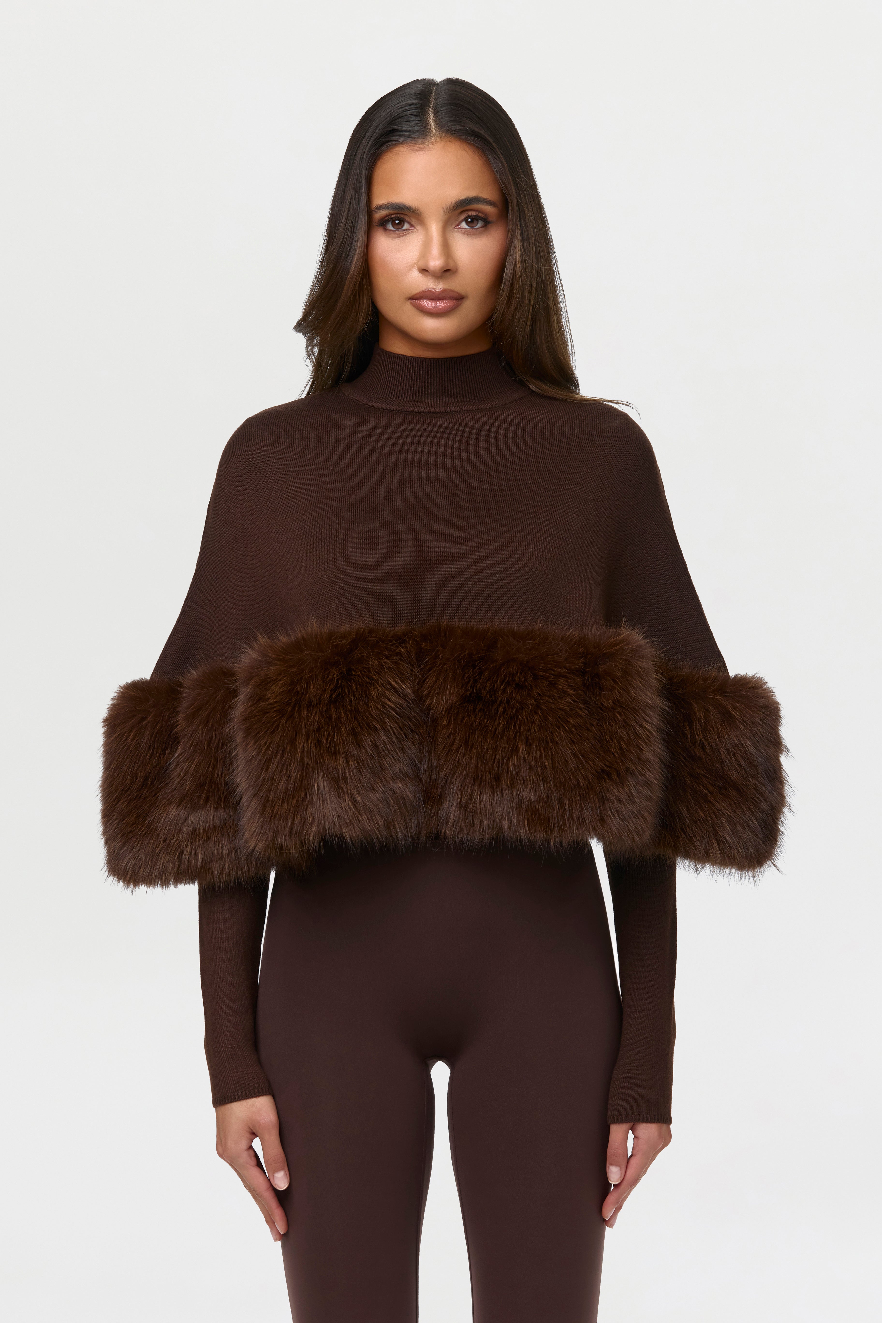 Knit Faux Fur Cape Crop Top