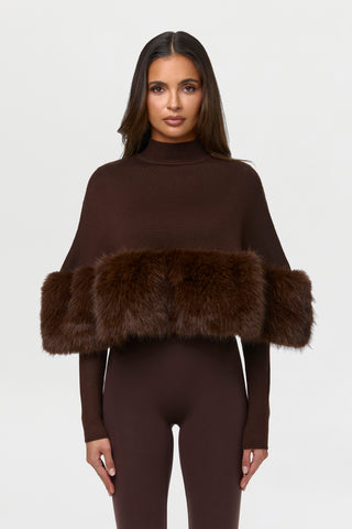 Knit Faux Fur Cape Crop Top