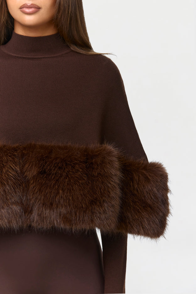 Knit Faux Fur Cape Crop Top