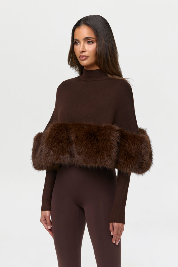 Knit Faux Fur Cape Crop Top
