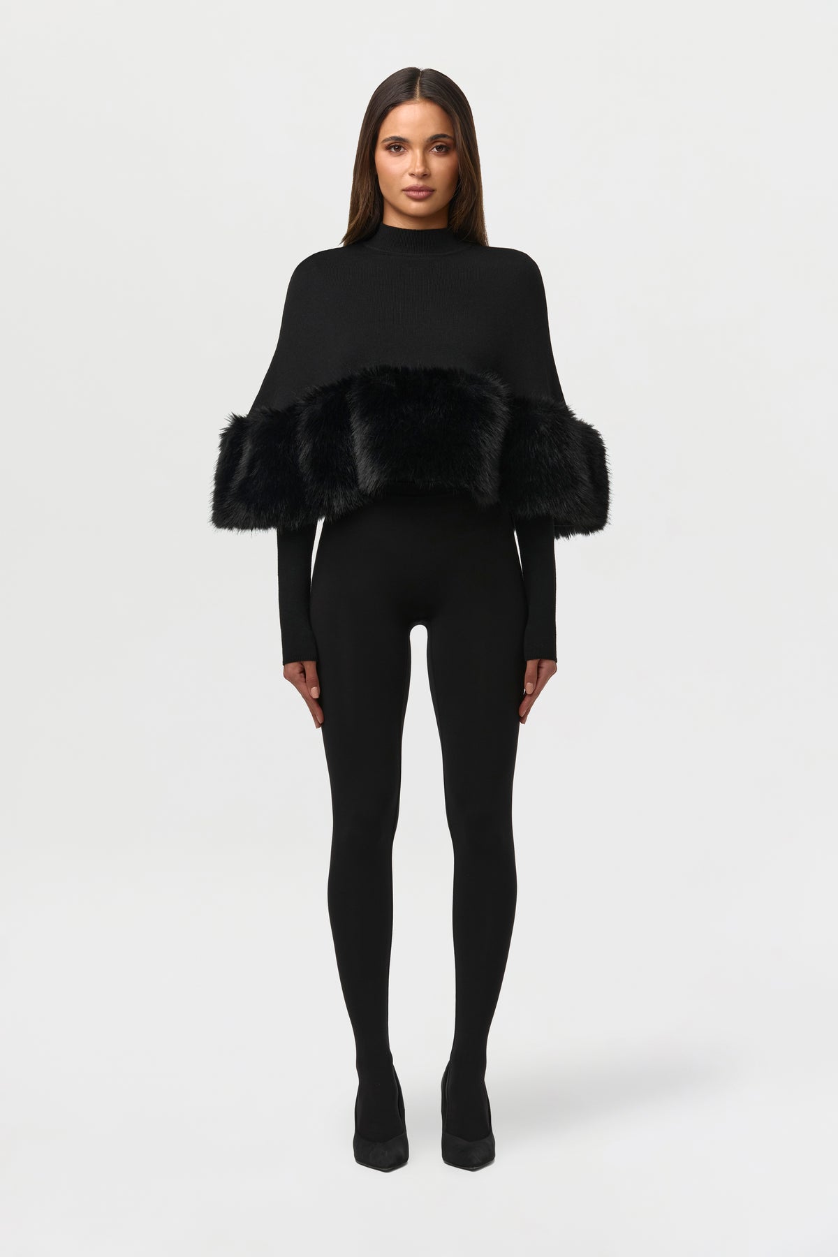 Knit Faux Fur Cape Crop Top