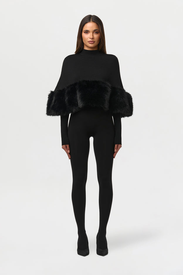 Knit Faux Fur Cape Crop Top