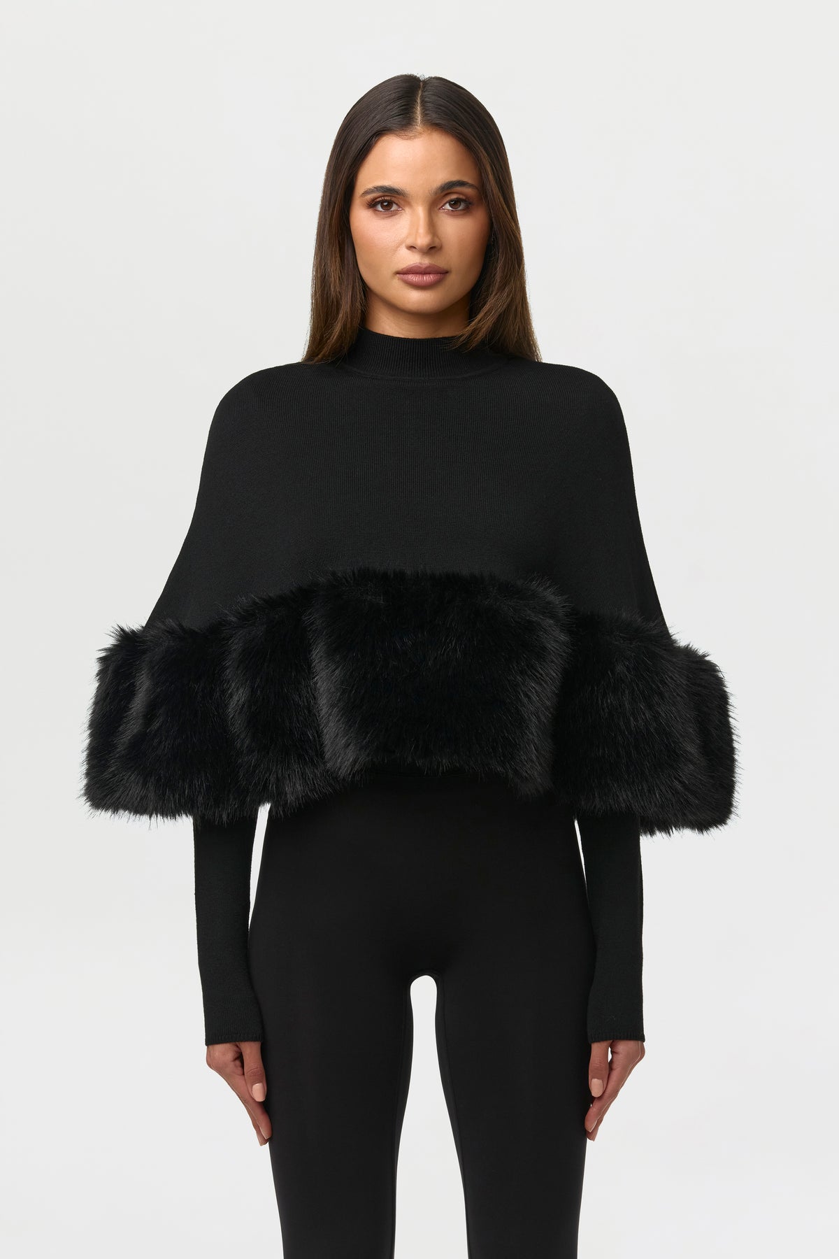 Knit Faux Fur Cape Crop Top