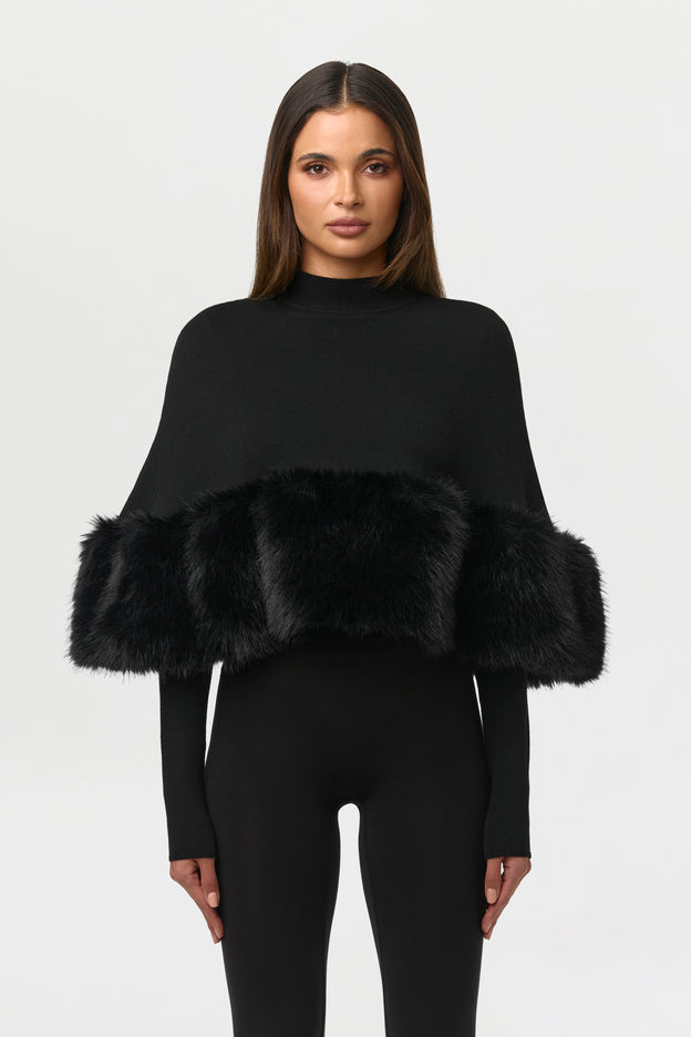 Knit Faux Fur Cape Crop Top