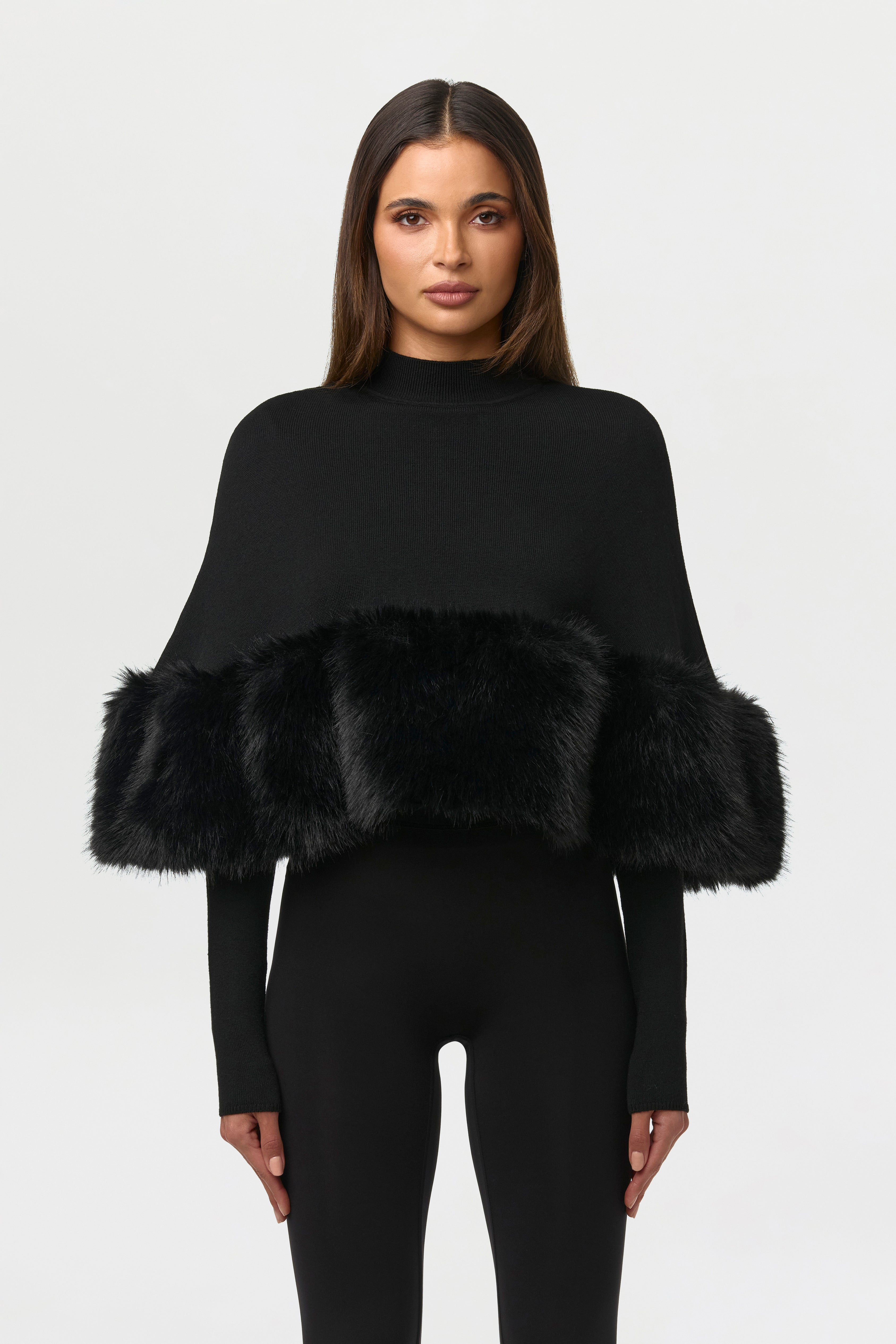 Knit Faux Fur Cape Crop Top