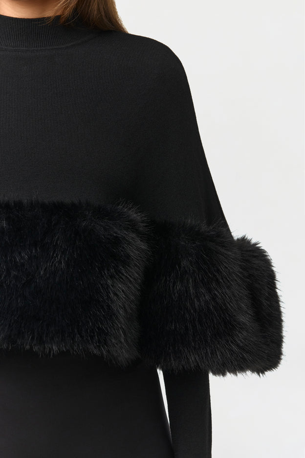 Knit Faux Fur Cape Crop Top