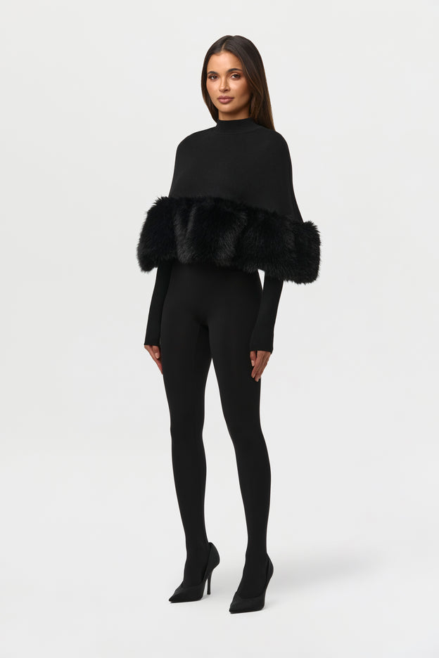 Knit Faux Fur Cape Crop Top