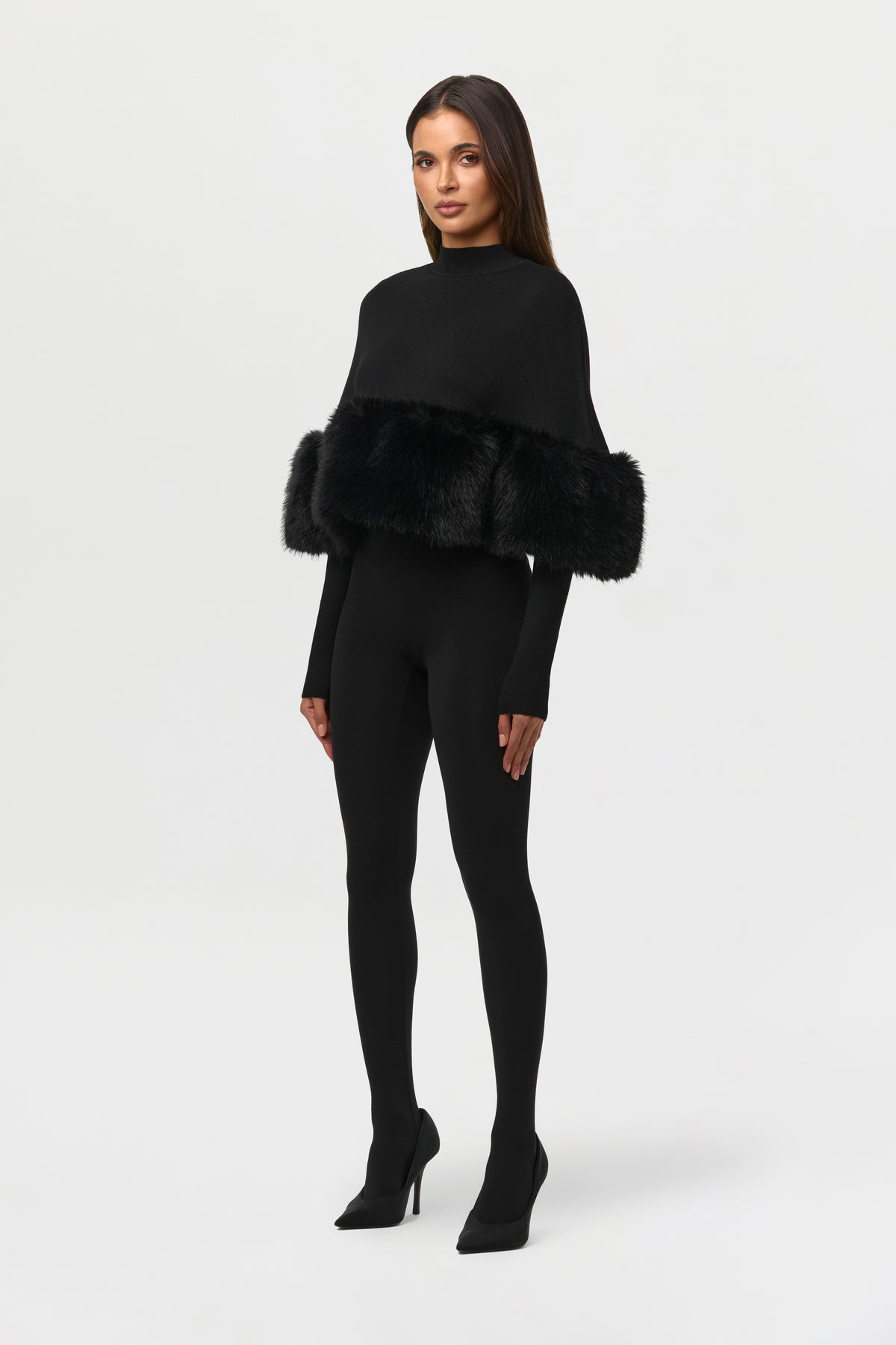 Knit Faux Fur Cape Crop Top