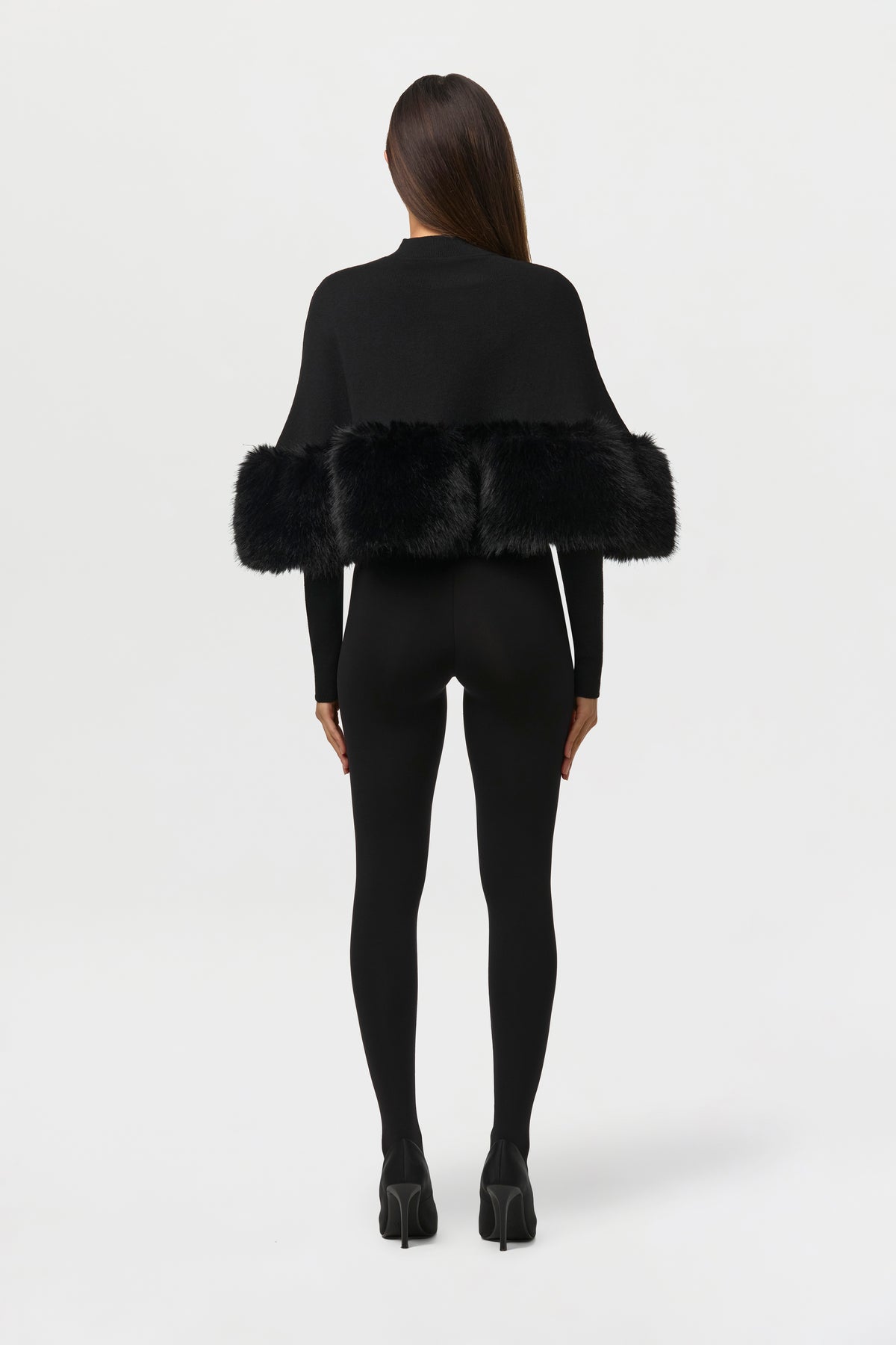 Knit Faux Fur Cape Crop Top