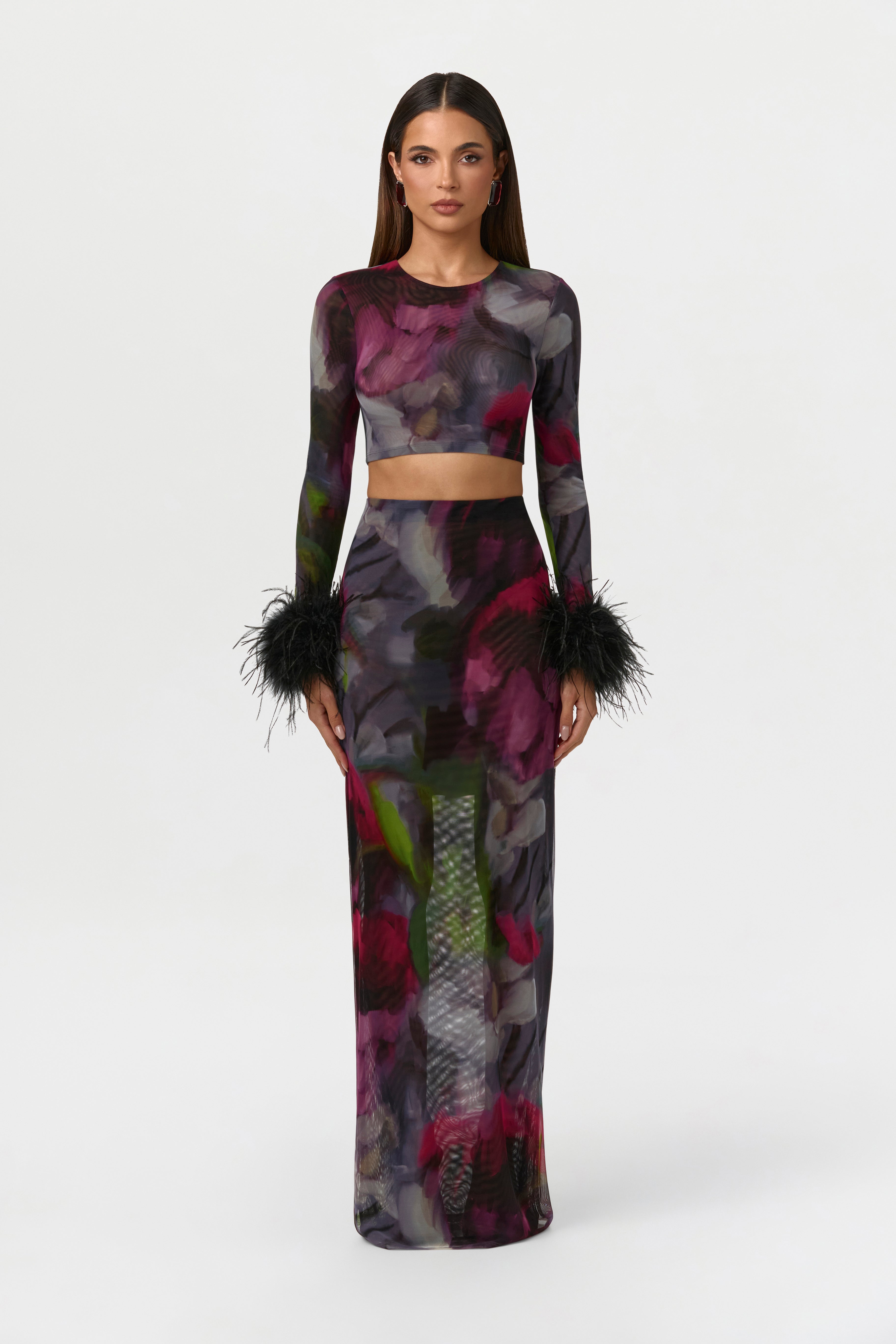 Mesh Print Maxi Skirt